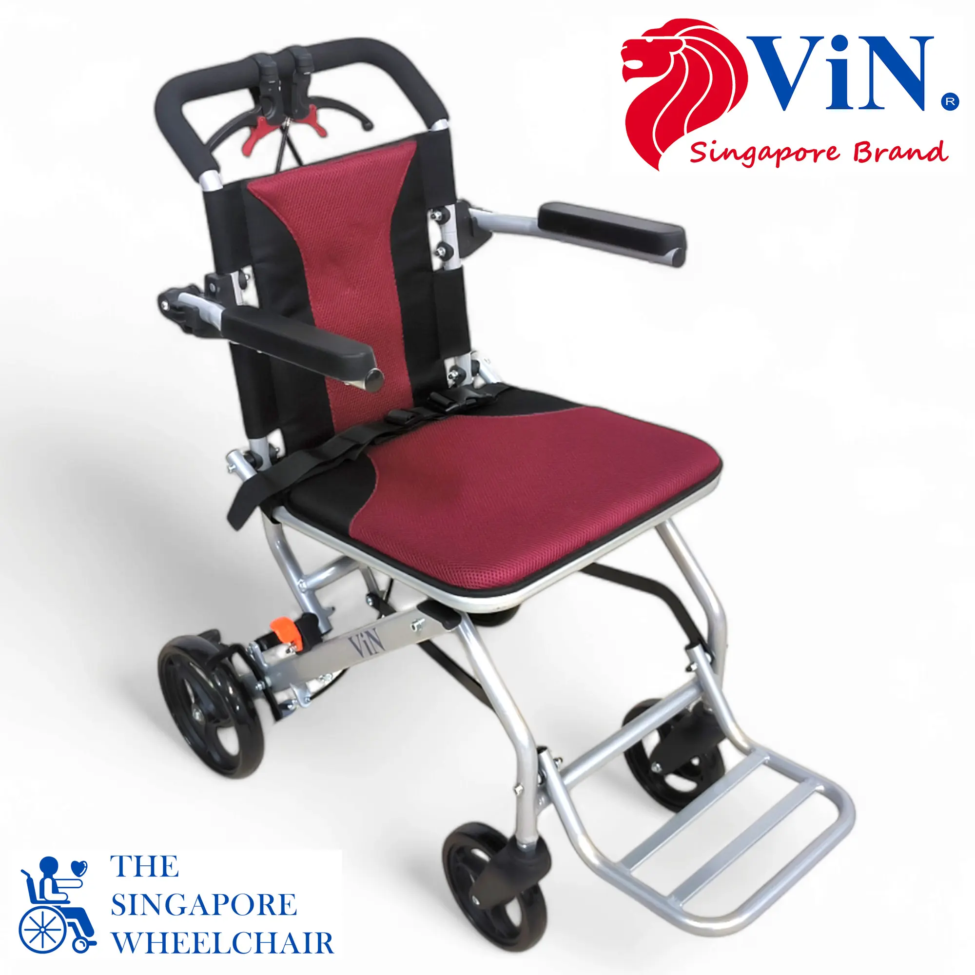 ViN-31A Travel Pushchair use as Walker for Elderly Lightweight 8 kg | Hold 100 kg | Free Carrier bag | Armrest & Footrest Flip Up for Easy Transfer Cooling Mesh Thick Cushion Compact Wheelchair for Plane Approve