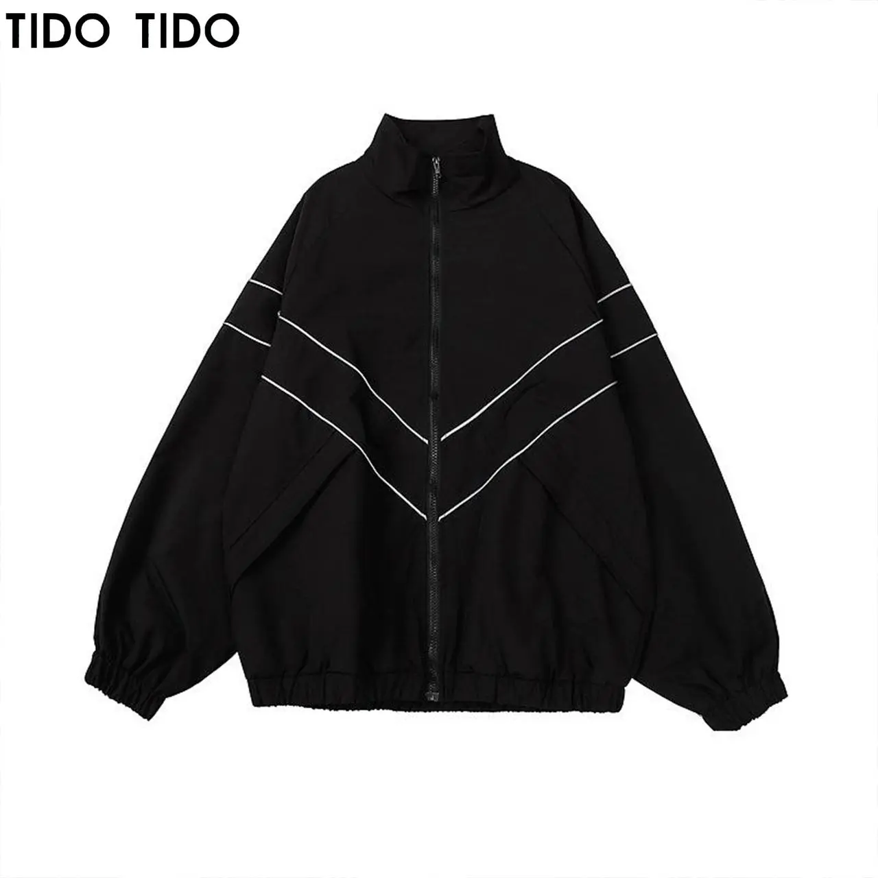Spring And Fall New Casual Comfort Black Couple Longsleeve Jacket Korean Color Contrast Patchwork Womenswear Coat Fashion Streetwear Sweet Cool Blue Outerwear Hip Hop Harajuku Style Human Popularity Menswear Plain Tops
