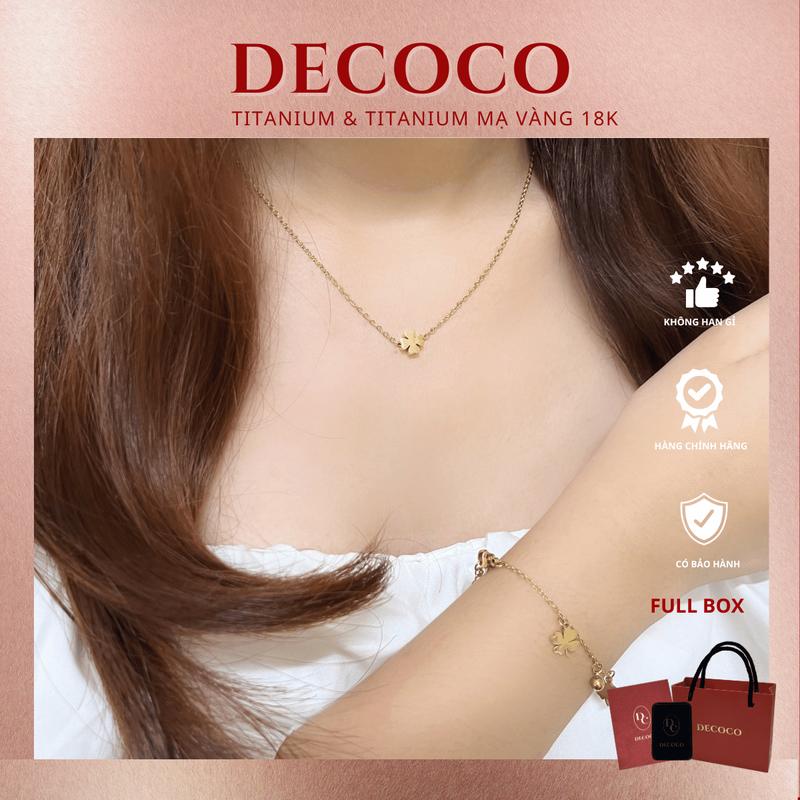   HÀNG MỚI VỀ  KHÔNG ĐEN GỈ - Bộ phụ kiện vòng tay và dây chuyền nữ cỏ 4 lá FELICY De Coco Phụ Kiện  kèm Túi giấy + Hộp + Thiệp  day  chuyenco 