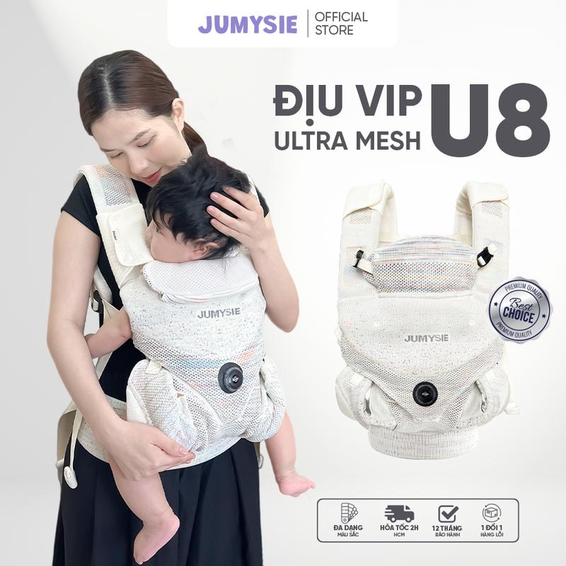  Địu Em Bé Jumysie Siêu Gọn Nhẹ Cho Bé 4-36 Tháng Chất Vải Cotton Thoáng Mát Có Logo Thêu Nổi 