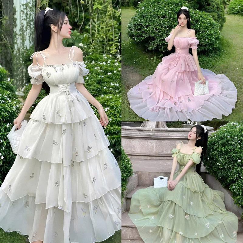  Đầm váy nữ tơ nến hoa thiết kế 2 dây trễ vai  có mút ngực  dáng xòe dài sang chảnh dành cho các nàng diện đi chơi.đi tiệc. 