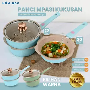 (BISA COD) HOMINDO Panci MPASI 4pc SET Bayi  Coating Granit Food Grade untuk Bayi / Balita Biru  bisa digunakan semua kompor Dapur Kitcherware Pink Maker bisa disimpan di Rak