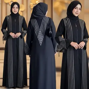 Abaya Amani Bordir Gamis Polos Hitam Muslim Wanita Arab Turki Maxi Syari Umroh Dress Kombinasi Zipper Mewah Tangan Elegan Nyaman Bahan Jetblack Saudi Berkualitas Tinggi