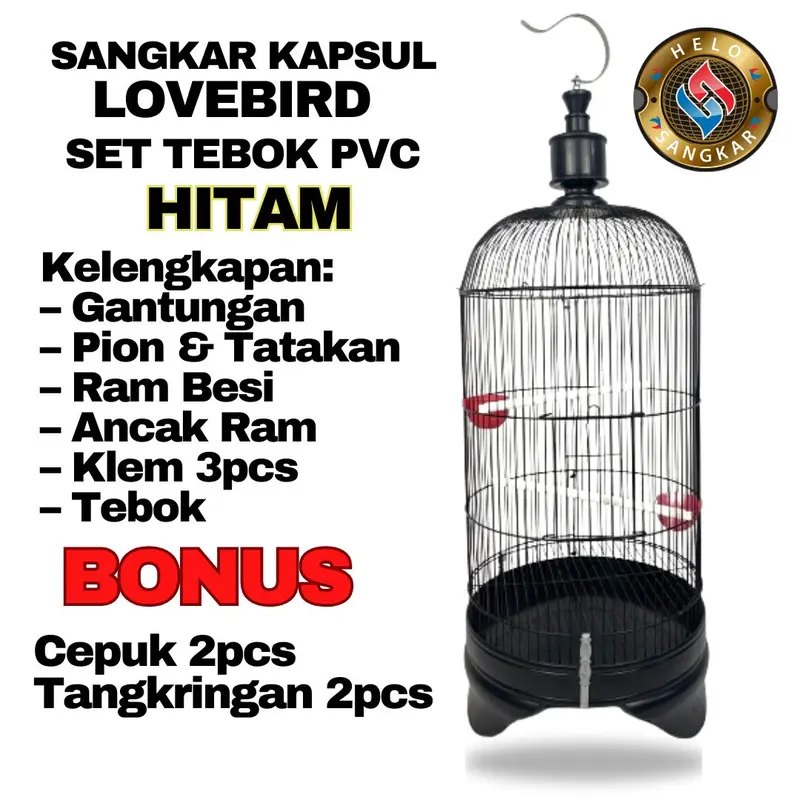 SET SANGKAR LOVEBIRD PVC HITAM OVAL / KAPSUL BESI IMPORT KANDANG LOVEBIRD SANGKAR BURUNG LOVE BIRD PARKIT KENARI SANGKAR 0