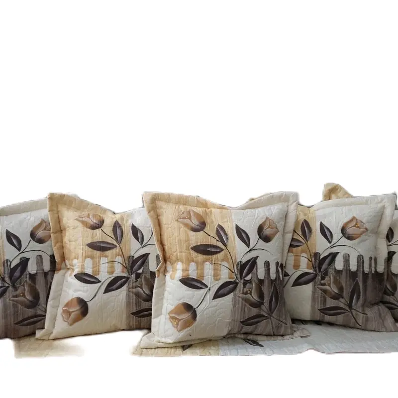 Sarung bantal bordir lukis cream coklat kotak 5 sarung bantal uk.40x40 & uk.45×45 + 1 taplak meja 1