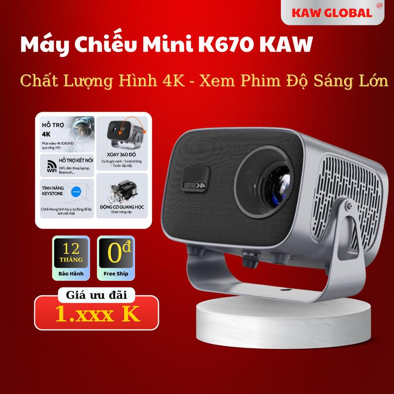  Máy chiếu mini KAW K670 chất lượng hình ảnh 4K Máy chiếu Xem Phim độ sáng lớn độ phân giải 4K 2160P kết nối điện thoại laptop,... Projector - Bảo Hành 12 Tháng 