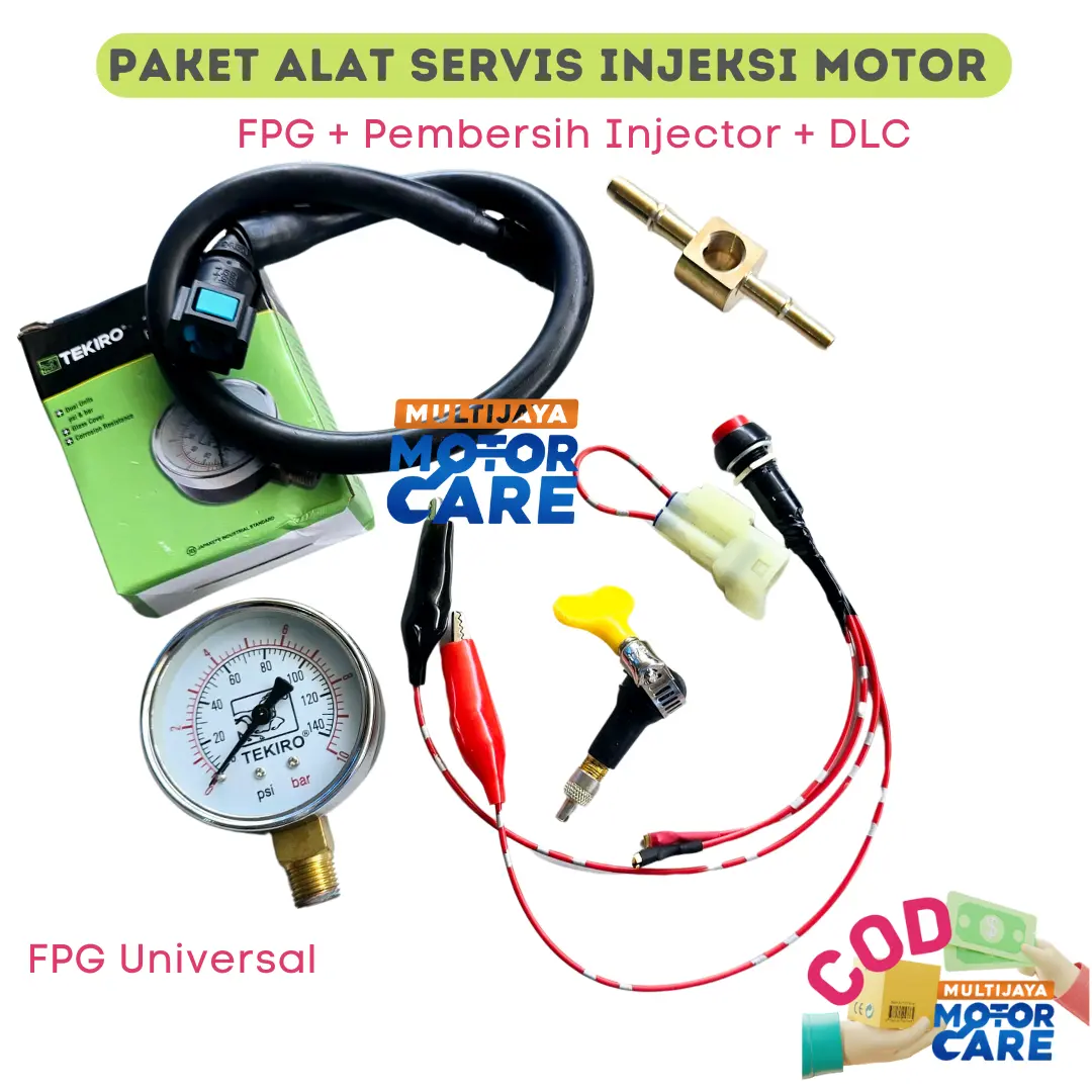 PAKET Alat Ukur Tekanan Fuelpump Motor Injeksi + Alat Servis Injektor Motor + Socket DLC riset injeksi tombol soket Kabel