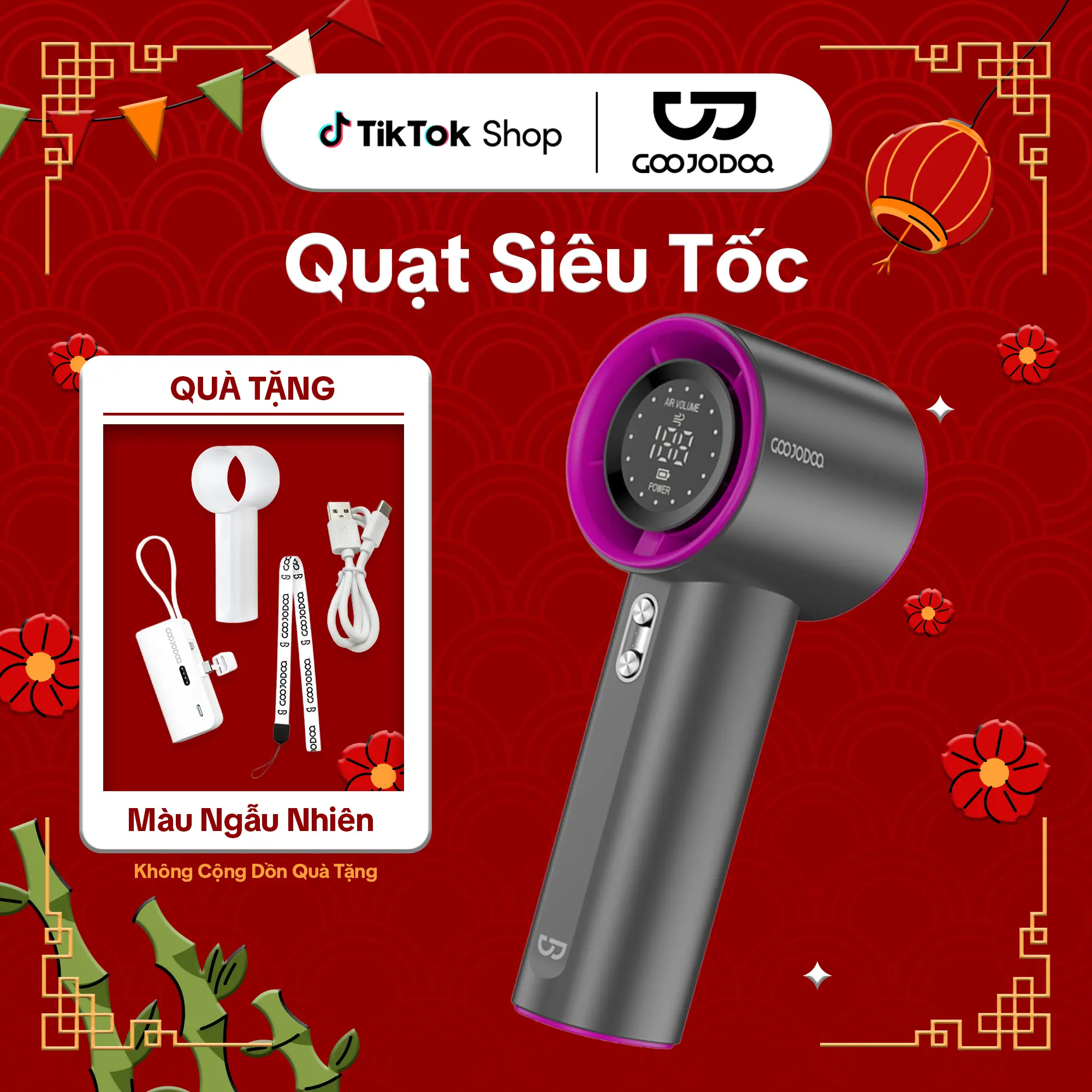 【GOOJODOQ*KOL/KOC】COMBO Quạt siêu tốc +Sạc mini+Ốp màu ngẫu nhiên. Quạt 100 mức gió,  màn hình kỹ thuật số,  phụ kiện đi kèm,  LÀM QUÀ TẾT, QUÀ CHO NGƯỜI YÊU Phụ Kiện