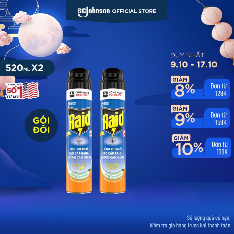 RAID - BỘ 2 CHAI XỊT MUỖI HƯƠNG CAM CHANH 520ML x 2