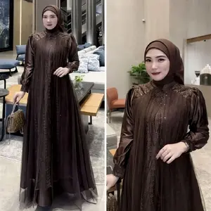 (Tali belakang)Dress Kondangan Wanita Gamis Pesta Mewah Simple  Maxi Gaun Dewasa Remaja Lebaran Terbaru  Panjang  Cantik Kancing Wudhu Busana  Muslim Terbaru