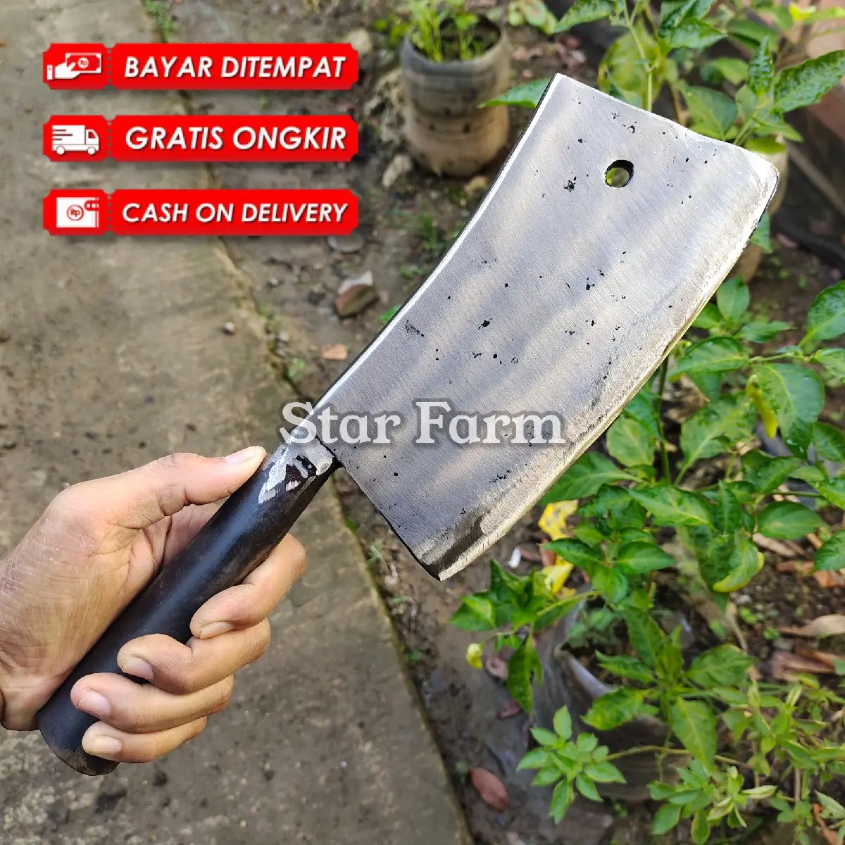 Pisau Daging Baja Pisau Cacah Cincang Daging Tulang - Pisau Baja Per Penjual Daging di Pasar - Pisau Cacah Tulang Kambing Ayam Sapi