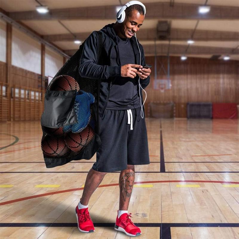 Team Work Ball Bags Extra Large Sports Ball Bag Mesh Durable Heavy Duty Basketball Soccer Ball Bag Widely Applicable with Adjustable Shoulder Strap Sports Equipment Storage Organizer BaseBall 5