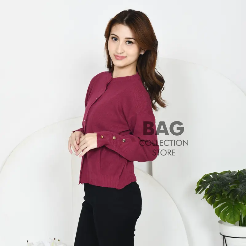 BAG - [PREMIUM] Inara Cardigan Kancing Gold Knit Atasan Wanita Kekinian Korean Style Knitwear Kardigan Outer 3