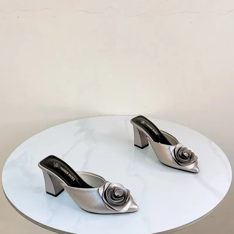 Giày Dép Trà My - Sục Bông Hồng Gót Vuông -Cao 7Cm&3cm  -Phong Cách Hiện Đại, Sang Trọng Nữ Shoes 5