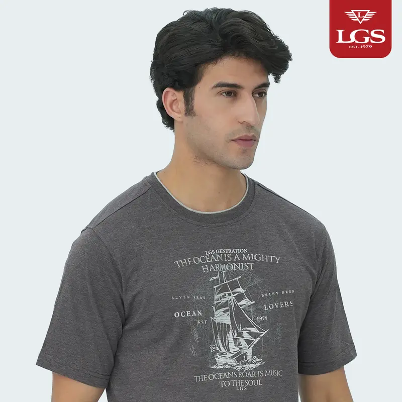 LGS - Vintage Collection - Kaos Katun Pria Casual - Sablon HD - Roundneck - Regular Fit - Wana Abu Tua - CTS.222.S3429.01.C 2