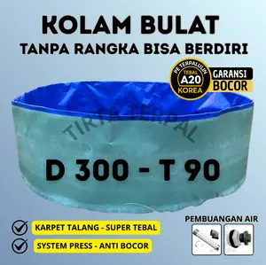 Kolam Terpal Bulat Diameter 300 cm Tinggi 90 cm / D300 T90 Bisa berdiri tanpa rangka Untuk Budidaya Ikan Lele, Gurame, Nila, Patin, Cupang