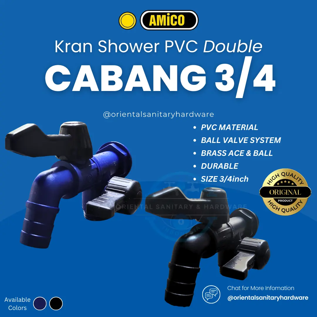 AMICO Keran Kran Air Shower CABANG DOUBLE Mesin Cuci PVC 3/4inch Ball Valve Bola dan As Kuningan