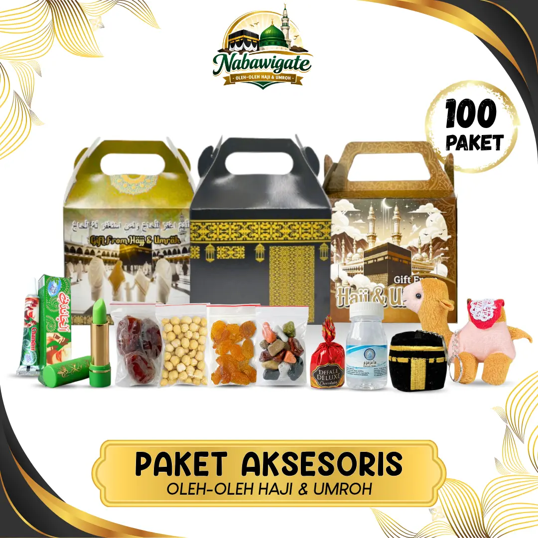 Paket Aksesoris 100pcs Oleh Oleh Haji dan Umroh Satuan Kemasan Tenteng Isi Kurma Kismis Kacang Arab Pistachio Cokelat Air Zamzam