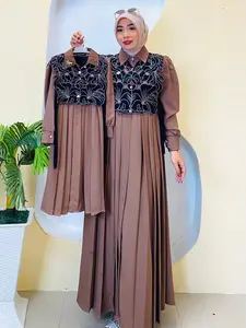 DRESS Wanita Muslim SAFWA BY NK_ORIGINAL, Baju Gamis Dewasa Panjang, Bahan KENIT  mix MARINASIL Nyaman