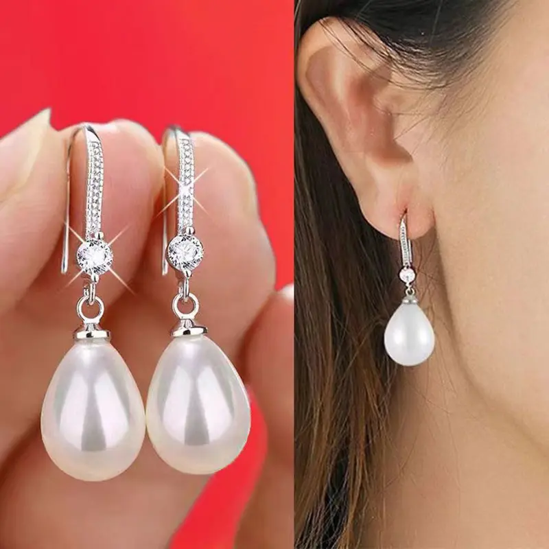 1Pair Exquisite Fashion  Color Imitation  Water Drop Earrings For Women Jewelry Light Luxury Shiny  Earrings