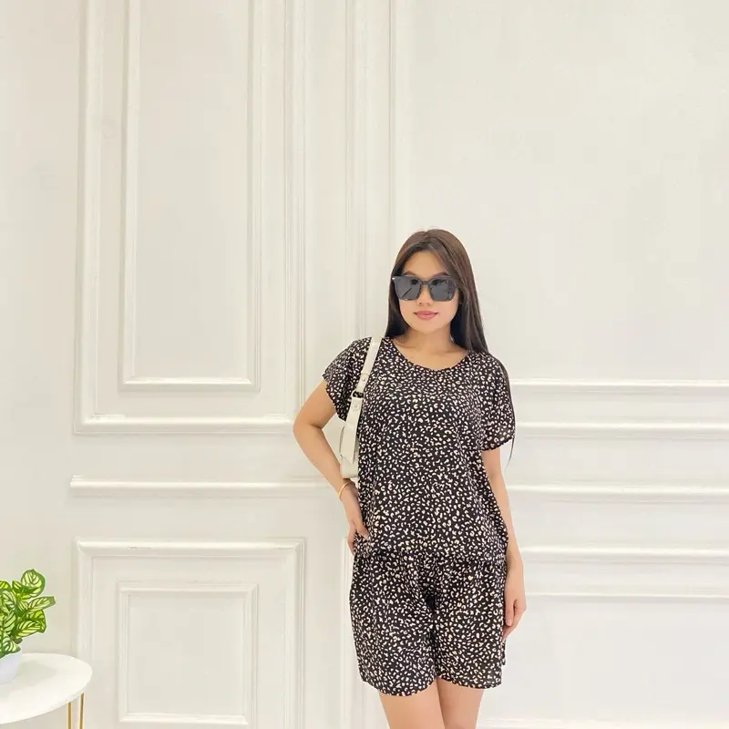 Setelan Baju Tidur Celana Pendek Wanita Bahan Rayon Piyama Katun Santai
