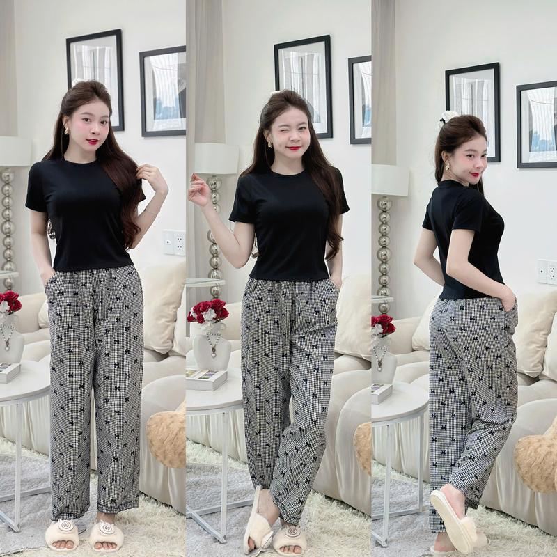 B-71 Quần Bigi Vải Cotton Caro In Nơ Áo Thun tăm Lạnh QC cho Phái Đẹp Chất Liệu Mềm Mại Thoải Mái Size M & L