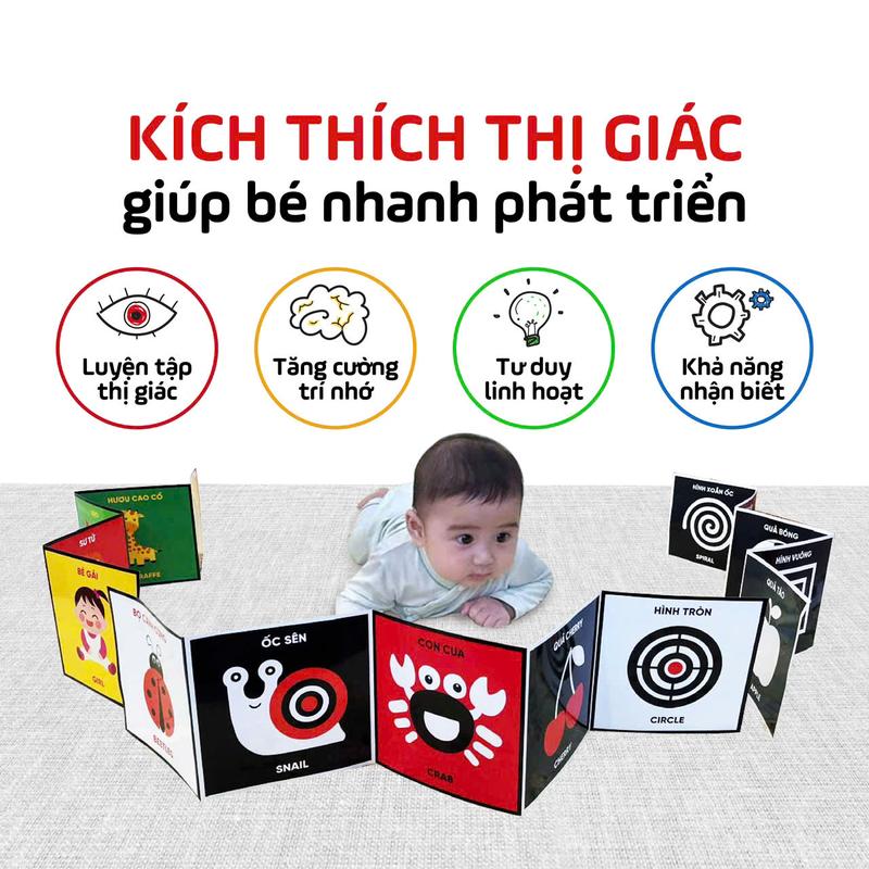 Thẻ Kích Thích Thị Giác Cho Bé Từ 0-3 Tuổi - Bộ 3 Thẻ Phát Triển Mắt & Não Bộ Toàn Diện