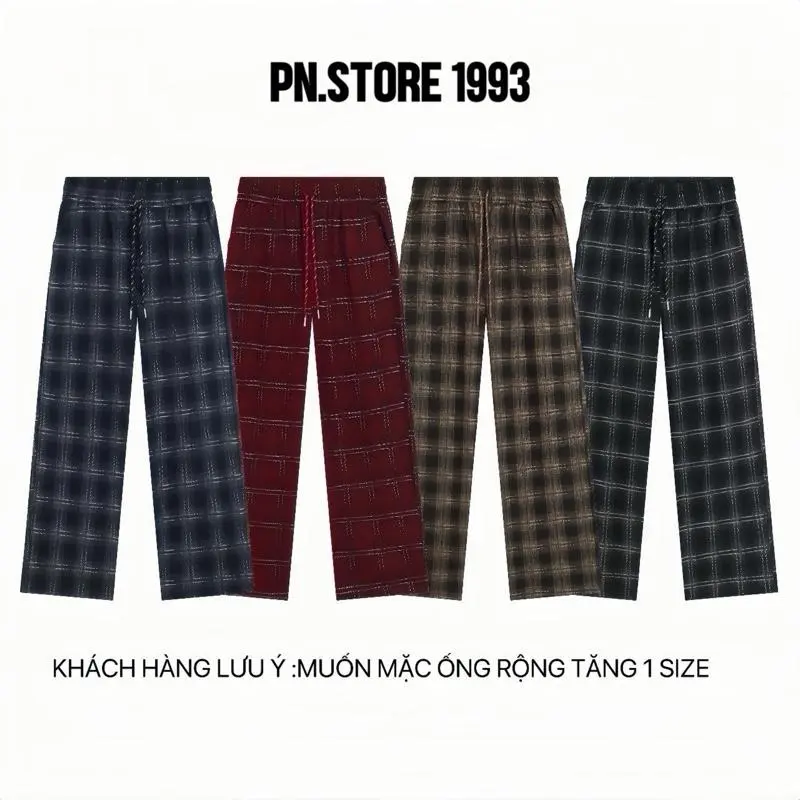 Quần Caro Ống Rộng Vải Dạ Nhung Dầy Dặn họa tiết oversize Quần Nam Nữ Cá Tính thời trang unisex quần dài Menswear QC01
