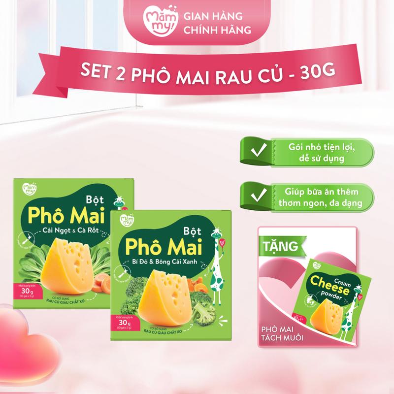 Combo 2 Hộp Phô Mai Rau Củ MĂMMY Vị ( Bí Đỏ & Bông Cải Xanh, Cải Ngọt Cà Rốt) Dạng Bột Rắc Cơm, Nui, Cháo Bổ Sung Vitamin, Chất Xơ Cho Bé Từ 6 Tháng (3gr x 10) [MUA 2 TẶNG 1]