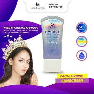 Vachi Hybrid Sunscreen SPF 50PA++++ | Sunscreen acne & sensitive skin di formulasikan untuk mencerahkan kulit kusam dan kontrol minyak berlebih
