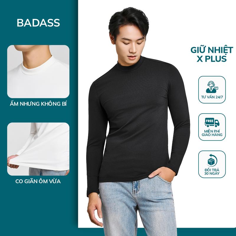Áo giữ nhiệt nam nữ X Plus BADASS áo thun cổ cao 3 phân mềm mại dài tay ôm body mùa đông trắng đen - ATDOL609