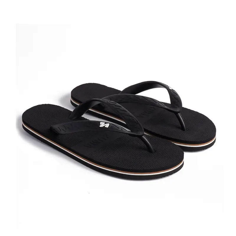 sandal Zuma Men Stripe 7 Black Brown, Sandal Jepit Pria Karet Polos, Hitam Coklat 2