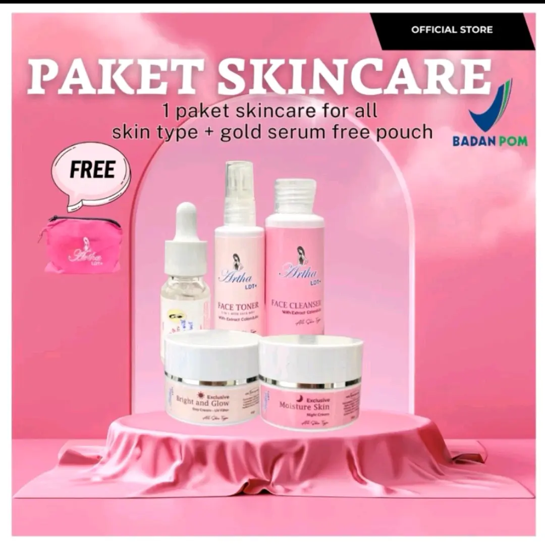 1 PAKET SKINCARE+SERUM GOLD ARTHA LDT+ (FOR ALL SKIN) FREE POUCH