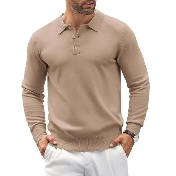 COOFANDY Mens Wool Knit Polo Shirts Casual Long Sleeve Classic Polo Shirts Button Down Golf Shirts