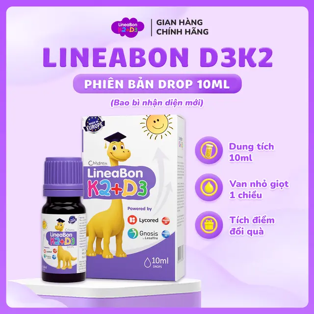 LineaBon Vitamin D3K2 tinh khiết - Hỗ trợ hấp thu canxi cho bé