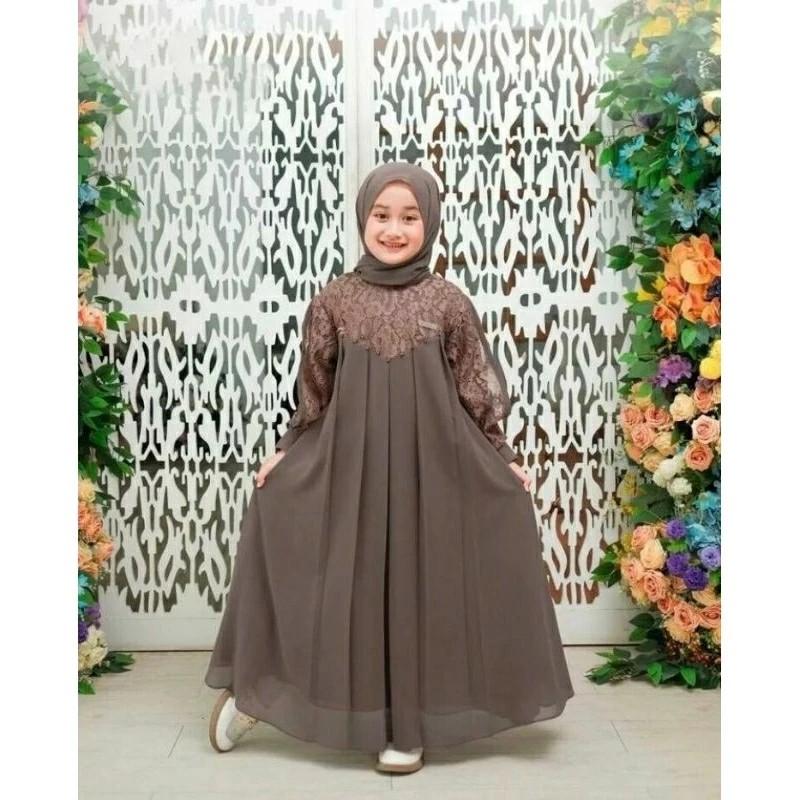 Product Introduction of Inara Dress Kids Syari Baju Gamis Muslim Cantik Motif Brukat Bunga Anak Perempuan Ceruty Babydol Premium 5-12 Tahun Size L dan XL Panjang dan Tanggung Shakila Set Kerudung Pasmina Lebaran 2025 55
