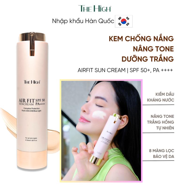  Kem Chống Nắng Hàn Quốc THE HIGH Airfit Sun Cream Trang Điểm Dưỡng Trắng Chống UVA UVB Hỗ Trợ Kiềm Dầu Giữ Tone Tới 16H Hỗ Trợ Hạn Chế Bắt Nắng 50ml Dạng Sữa 
