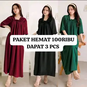 PROMO Daster Fuji Panjang Paket Hemat Beli 3 Cuma 100Ribu, Crinkle Airflow  Dewasa Nyaman Dress Wanita Panjang Atasan Karet dada Rempel Bawah kekinian terbaru premium