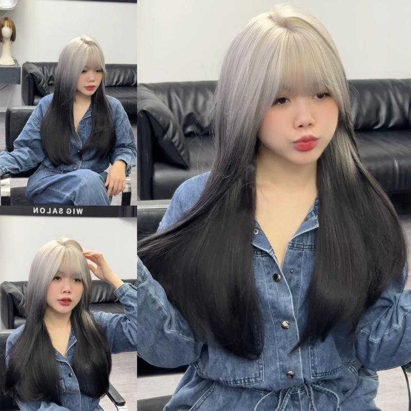 DJ-12 form mới Tóc giả nữ nguyên đầu thẳng layer tỉa dài 60cm ombre miêu nữ