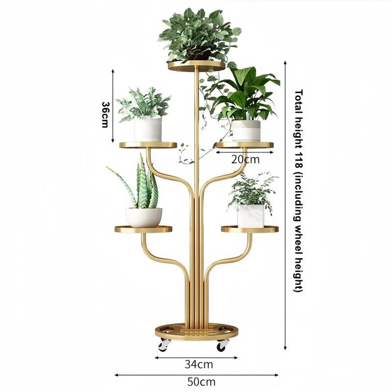 Product Introduction of 5 Tier Plant Rack Flower Pot Stand Balcony Living Room Decoration Shelf With Wheels 27