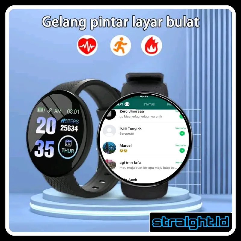 VIRAL DI JAM TANGAN BISA WA WHATSAPP TLFN SMS MUSIK KAMERA  BLUETOOTH NOTIFIKASI D18 HITAM