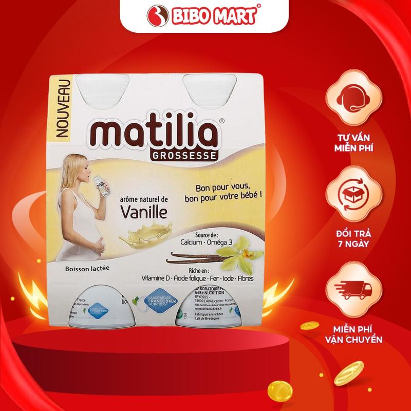 Sữa cho mẹ bầu Matilia Vị Vani Dâu Biscuit Socola 200ml bổ sung dưỡng chất thiết yếu thơm ngon và tiện dụng cho mẹ bầu Lốc 4 hộp