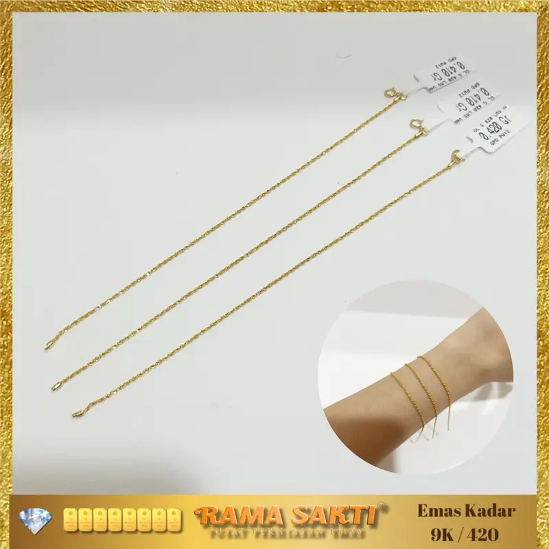 Gelang Polos Warna Kuning Rantai Korea kadar 8K 0