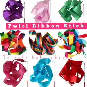 Tongkat Pita Panjang Balet Ballet Senam Ritmik Twirling Satin Twirl Stick Tari Ballet Ballerina Gymnastics