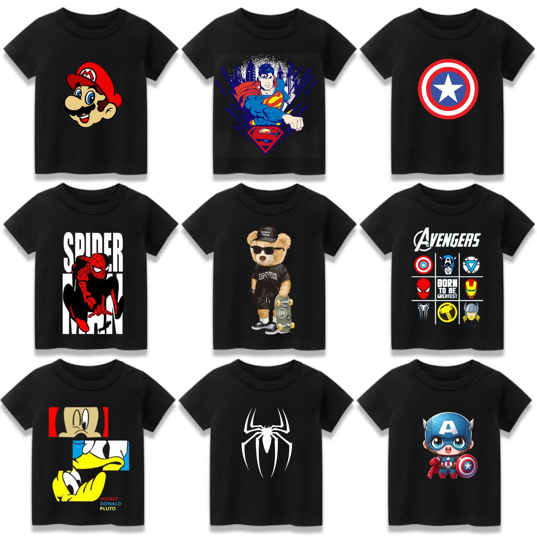 BAJU / KAOS DISTRO ANAK LAKI LAKI SUPERHERO HITAM / KARAKTER / KAOS OBLONG ANAK