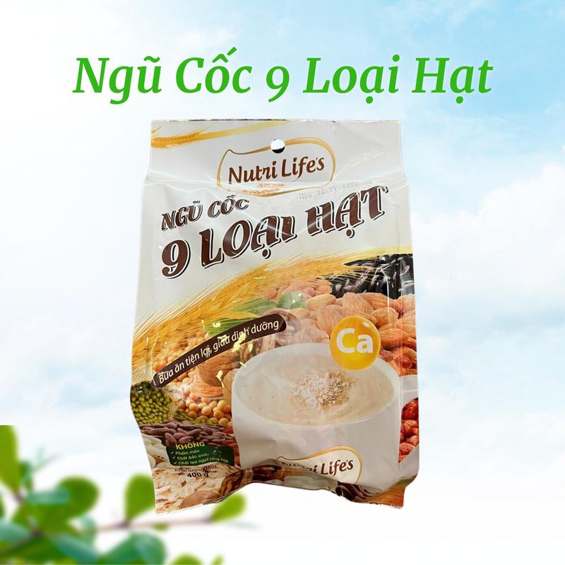 Ngũ Cốc 9 Loại Hạt Nutrilifes Túi 400g - 9 Loại hạt: Mắc ca, hạnh nhân, óc chó, đậu trắng, đậu xanh, bí xanh, đậu đen, đậu đỏ, đậu nành