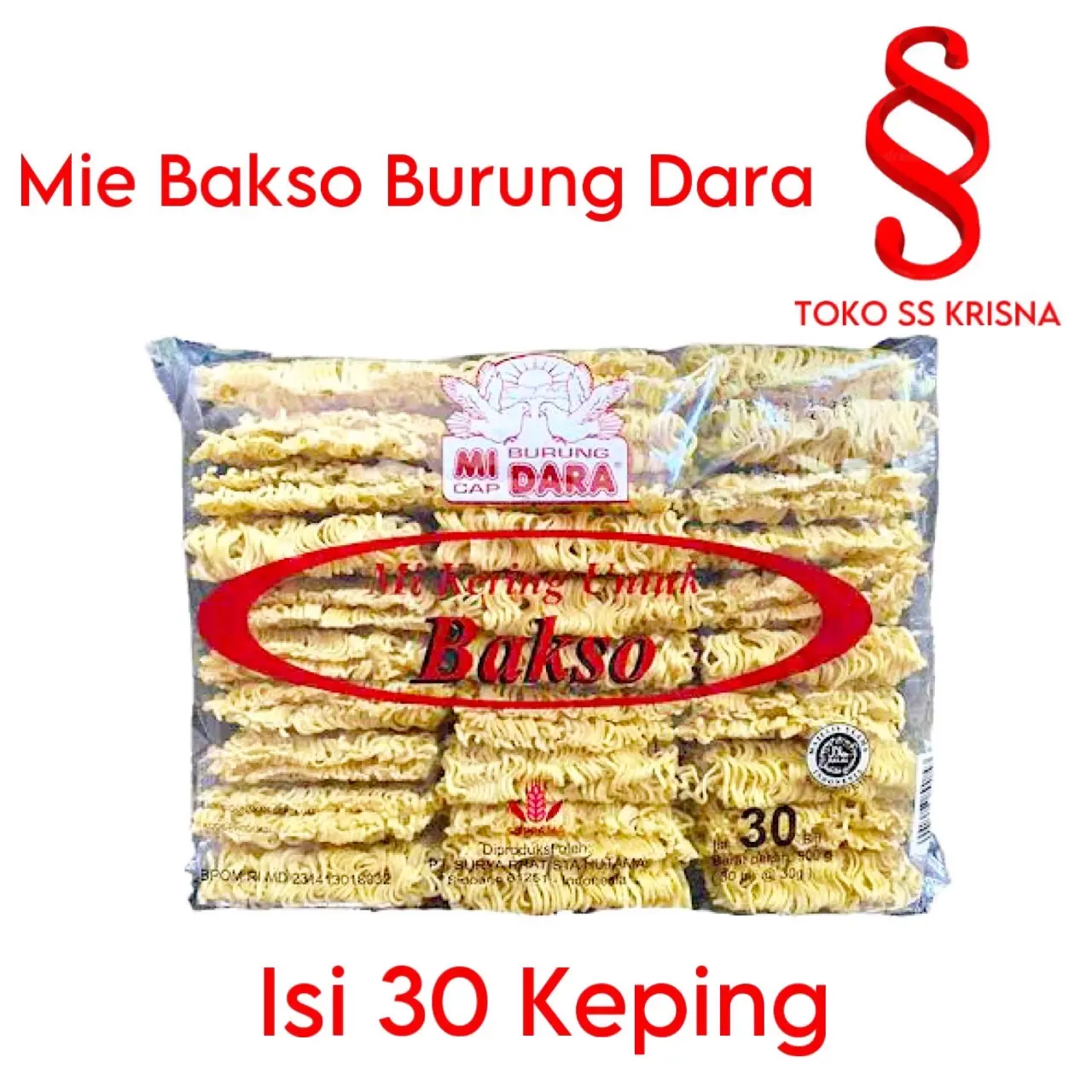 Mi Bakso Burung Dara 900 gr - 30 Keping/pack - Mie Kering - Mie Telur Instan