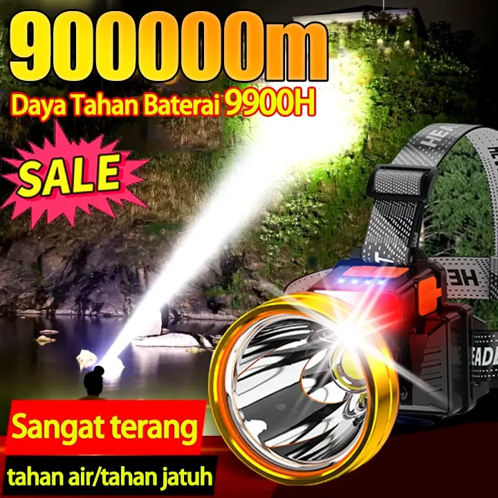 LANDI Senter Kepala 88 Watt 5000 mAh super terang jarak jauh 50000 meter senter kepala led cas tahan 24 jam bisa charge terang bateral lithium Headlamp berkemah led Senter Berkemah Headlamp Outdoor LED Senter Kepala