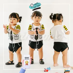 Ermon Baby - Baju Bayi Laki Laki Perempuan Pilot Aviator Jumper Anak Cowok Cewek Karakter Lucu + Topi Usia 0-12 Bulan