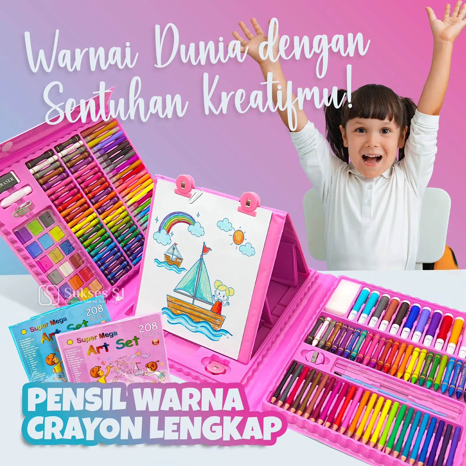 (CP) KRAYON ISI 208 / PEWARNA KERTAS AMAN UNTUK ANAK ANAK Stationeri